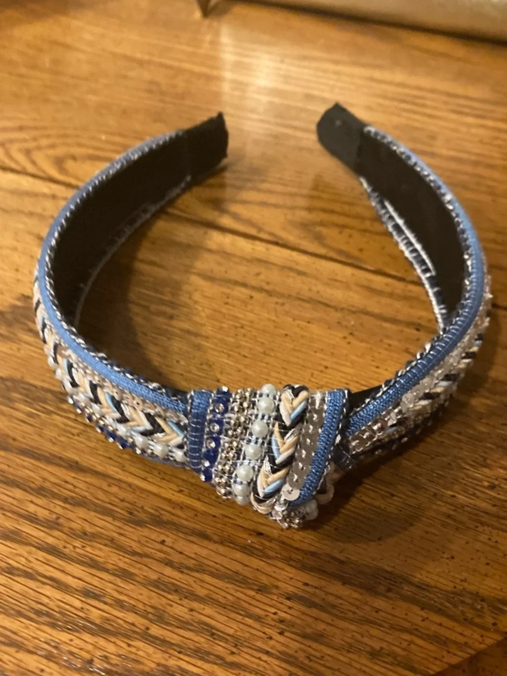 Top Knot Embellished Headband - Blue/tan and more -